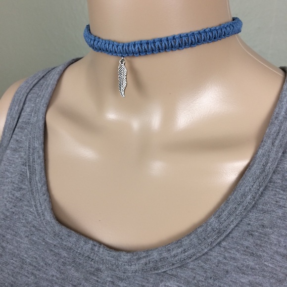 Charmed Sky Blue w/Gray Peekaboo Hemp Choker - Picture 4 of 4